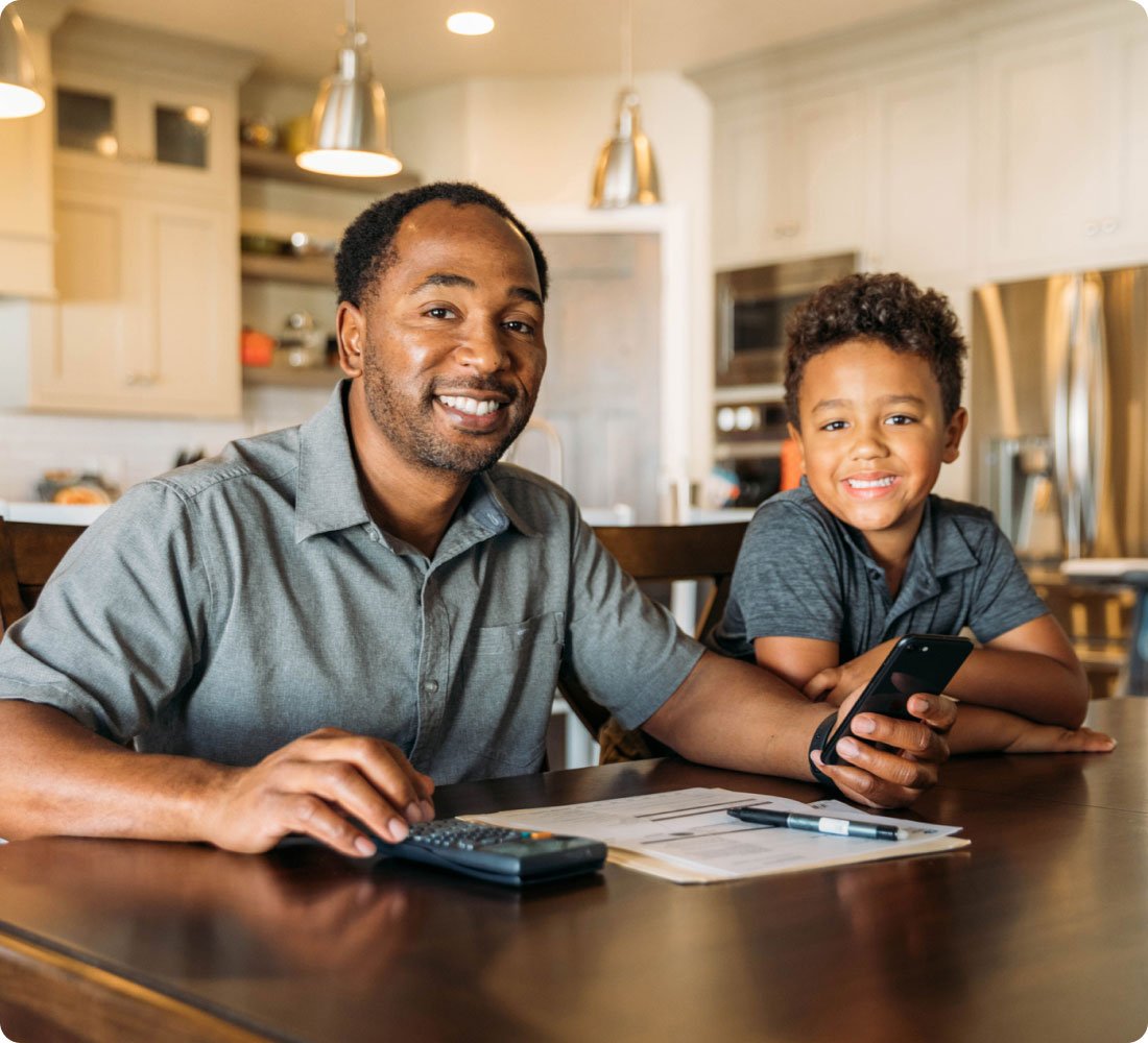 father and son at table