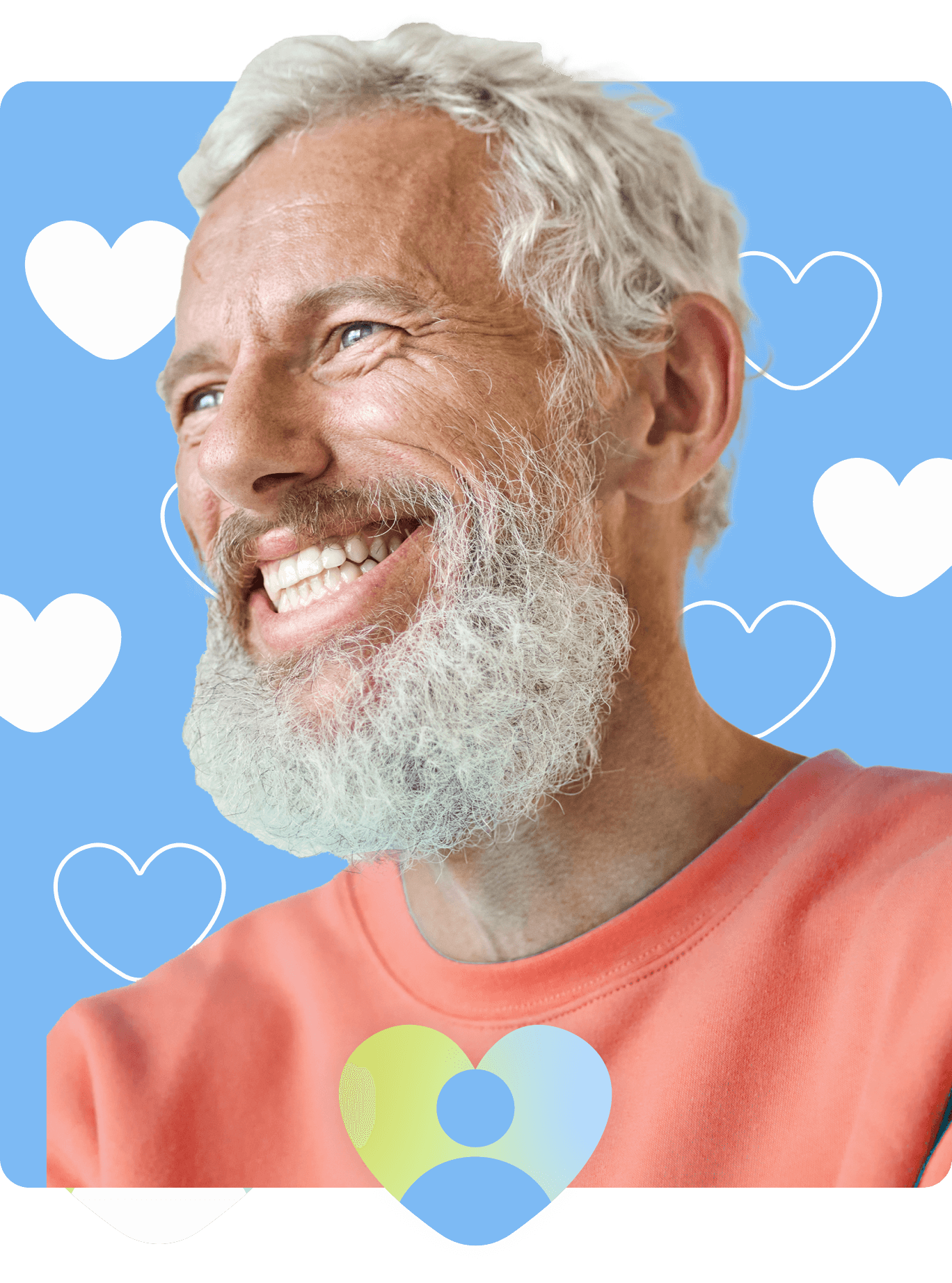 A man surrounded by hearts to signify the heart of the community campaign